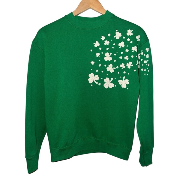 VINTAGE Green Shamrock Lucky High Neck Sweatshirt St. Paddy | St Patrick's Day S - Picture 1 of 5